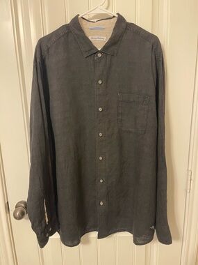 Tommy Bahama Men's 1XLB Charcoal Black 100% Linen Long Sleeve Button-Up Shirt